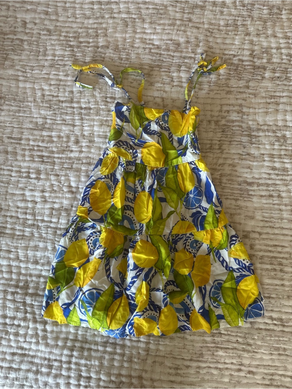 Kenny Flowers Yellow Blue Green Lemon Print Sundress